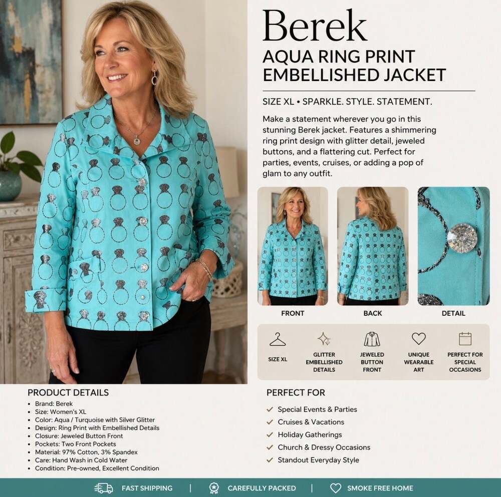 Berek Aqua Ring Print Embellished Jacket Size XL